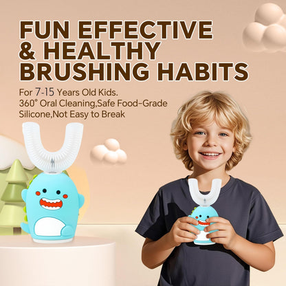 Renaelelife Kids Sonic Toothbrush – U-Shaped, 5 Modes, IPX7 Waterproof (Blue Dinosaur)