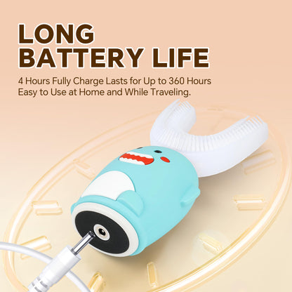 Renaelelife Kids Sonic Toothbrush – U-Shaped, 5 Modes, IPX7 Waterproof (Blue Dinosaur)