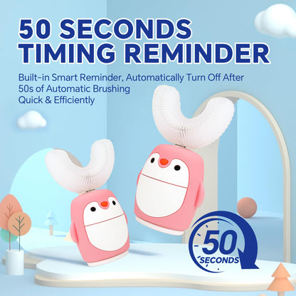 Renaelelife Kids Sonic Electric Toothbrush – U-Shaped, IPX7, 5 Modes, 360° Cleaning (Pink Penguin)