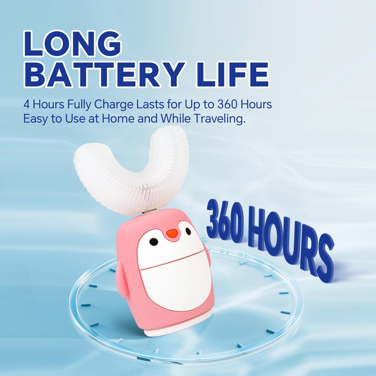 Renaelelife Kids Sonic Electric Toothbrush – U-Shaped, IPX7, 5 Modes, 360° Cleaning (Pink Penguin)