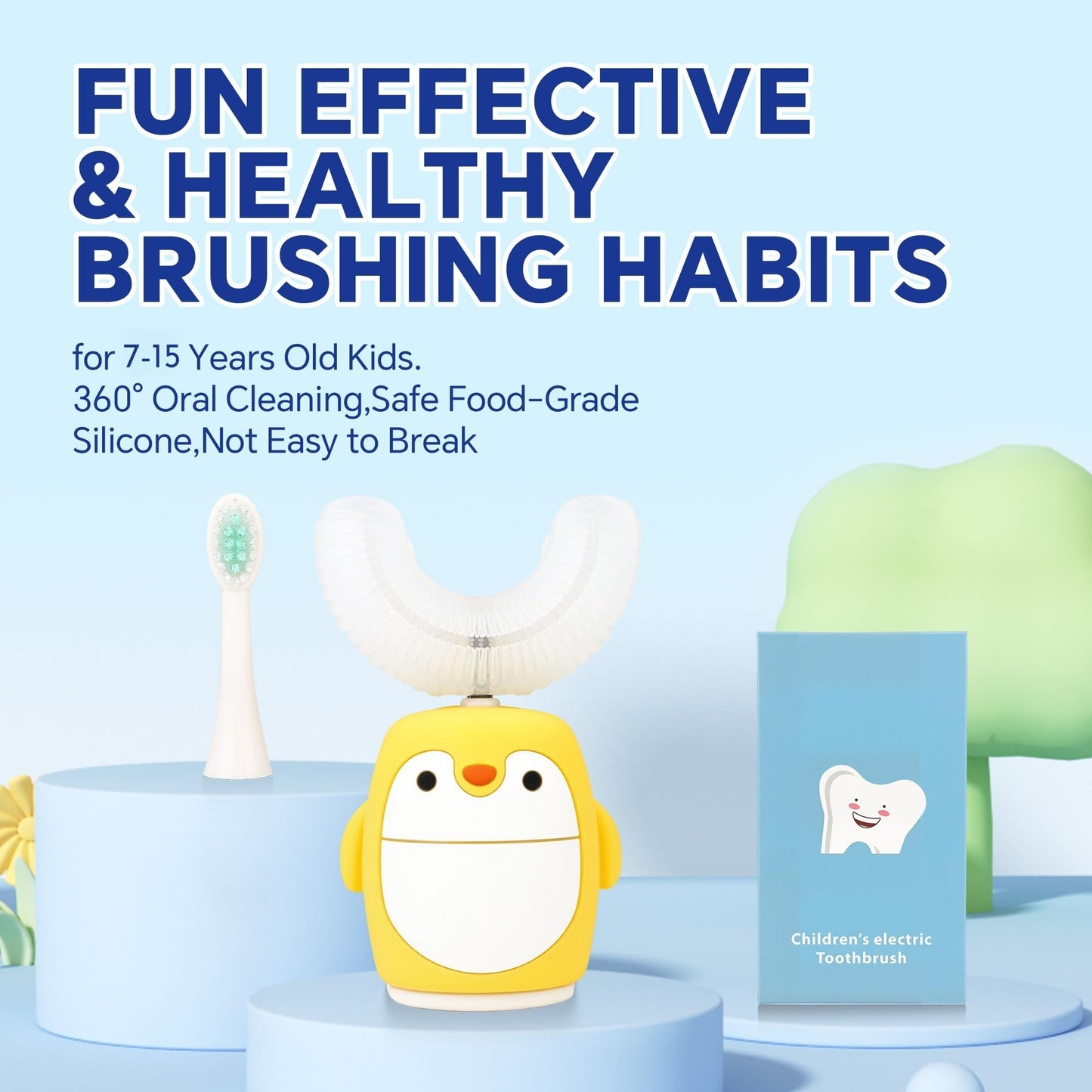 Renaelelife Kids Sonic Toothbrush – U‑Shaped, IPX7, 5 Modes, 360° Cleaning