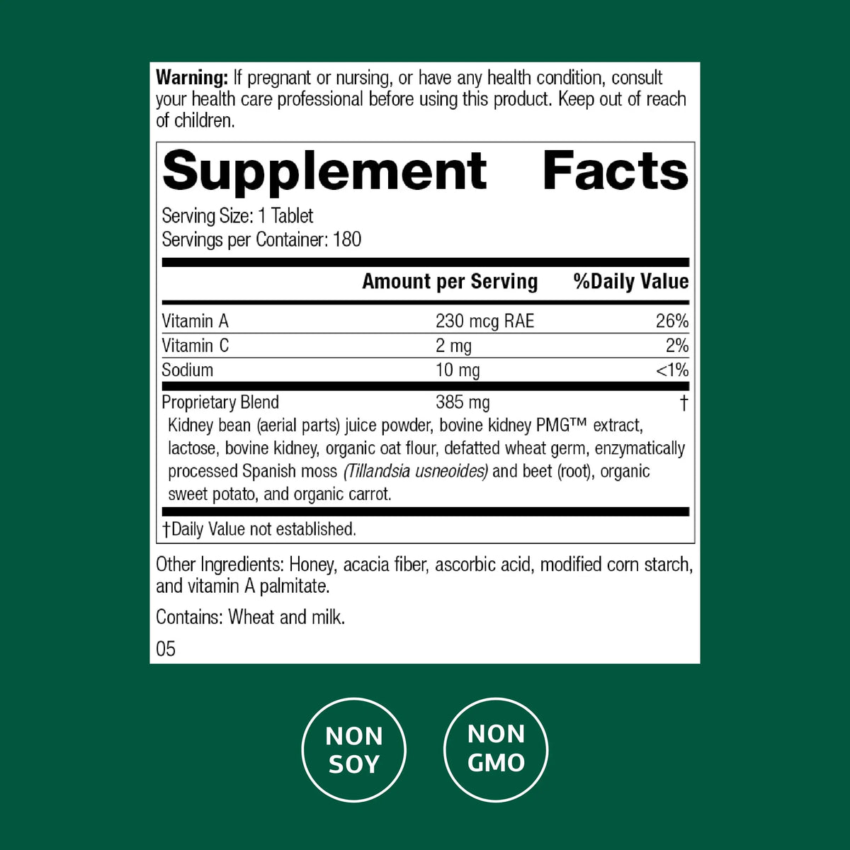 Standard Process Renafood - Kidney Support with Vitamin A, Non-Soy, 180 Tablets BritishVita | Premium UK Vitamins & Wellness Supplements
