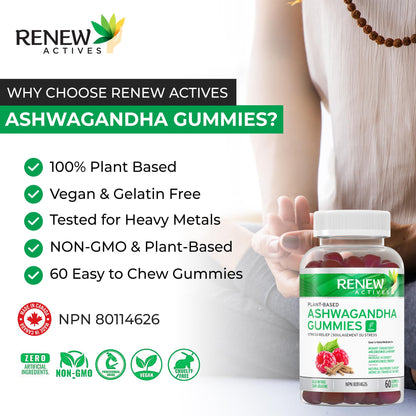 Renew Actives Ashwagandha Gummies 100MG – Vegan, Made in Canada
