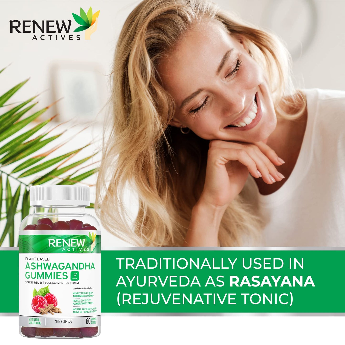 Renew Actives Ashwagandha Gummies 100MG – Vegan, Made in Canada