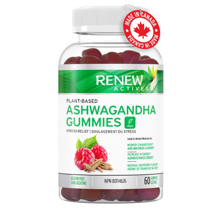 Renew Actives Ashwagandha Gummies 100MG – Vegan, Made in Canada