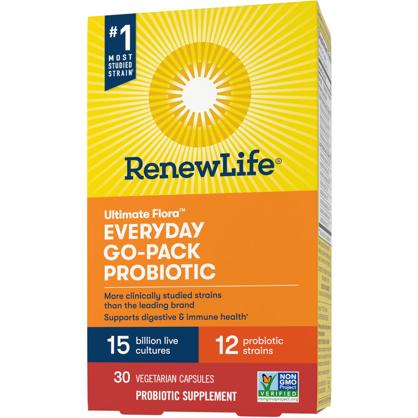 Renew Life Everyday Go-Pack Probiotic Capsules — 15 Billion CFU, 30 Count | Gluten-Free, Dairy-Free, Soy-Free | L. rhamnosus GG