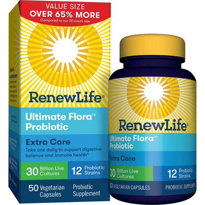 Renew Life Extra Care Ultimate Flora Probiotic 30B - 50 Veg Caps | Gluten Free