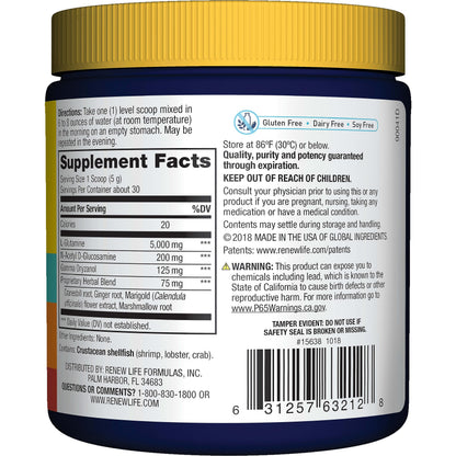 Renew Life IntestiNew Intestinal Lining Support Powder - 5000 mg L-Glutamine, Gluten-Free, Dairy-Free & Soy-Free, 5.7 oz