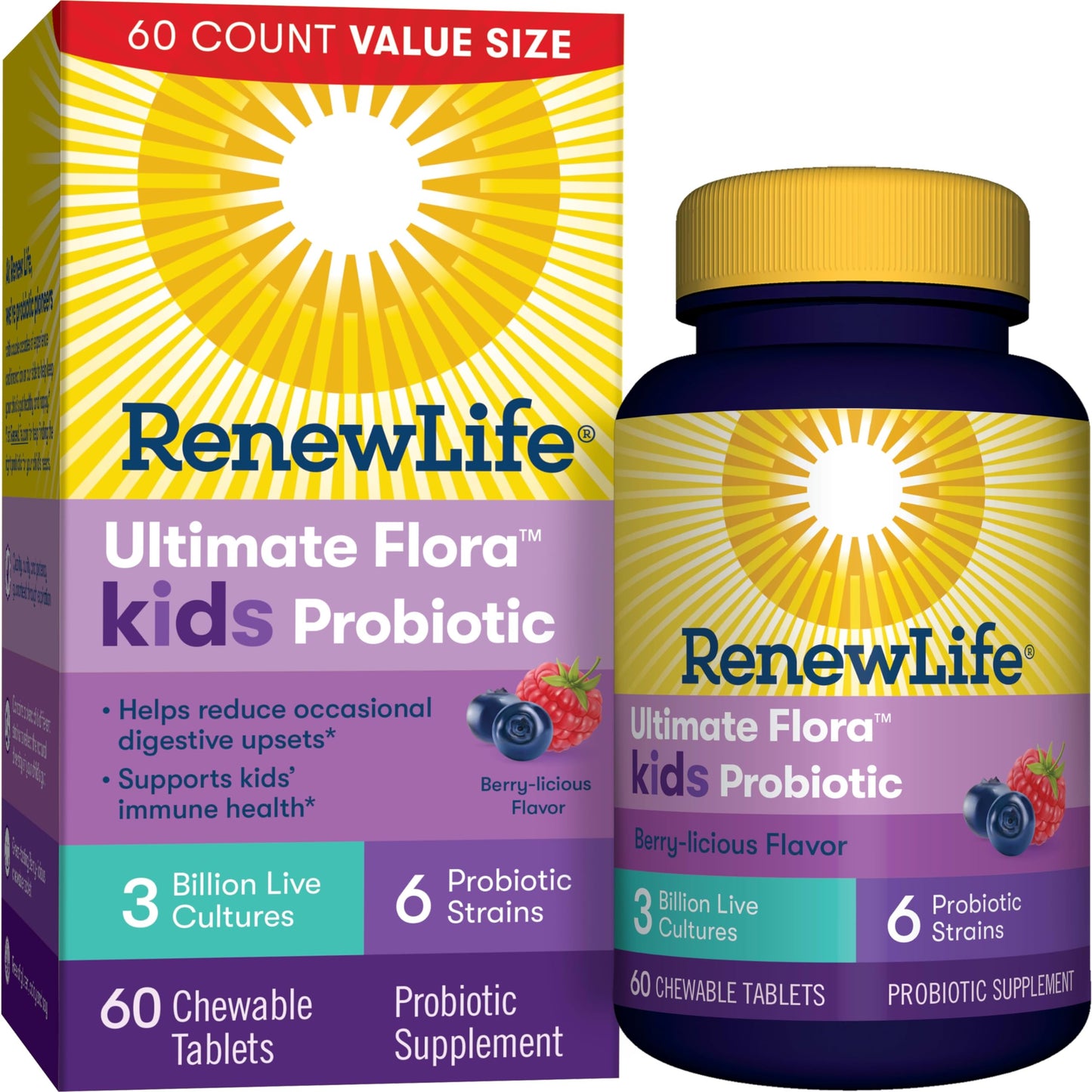 Renew Life Kids Probiotic Chewables 3 Billion CFU – Berry, 60 Count