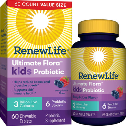 Renew Life Kids Probiotic Chewables 3 Billion CFU – Berry, 60 Count
