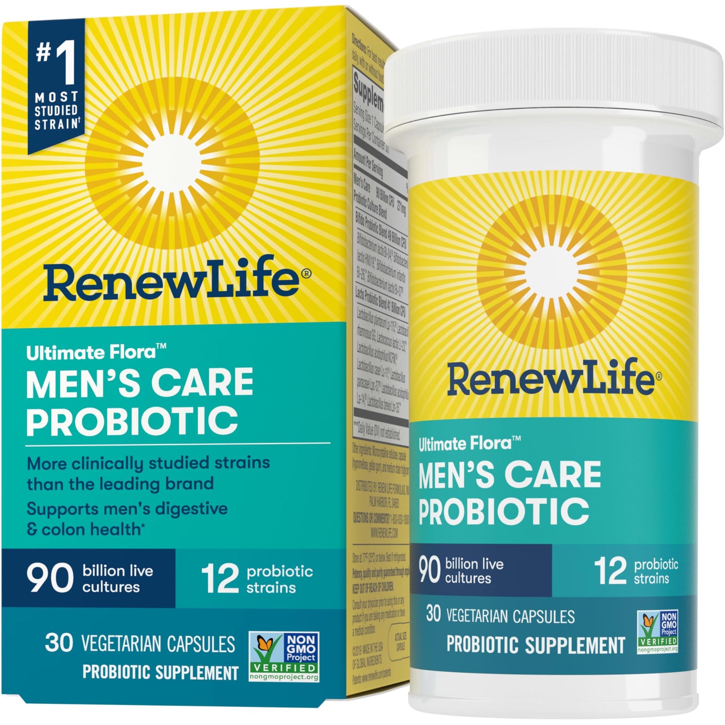 Renew Life Men's Care Probiotic Capsules – 90 Billion CFU, 12 Strains, 30 Count