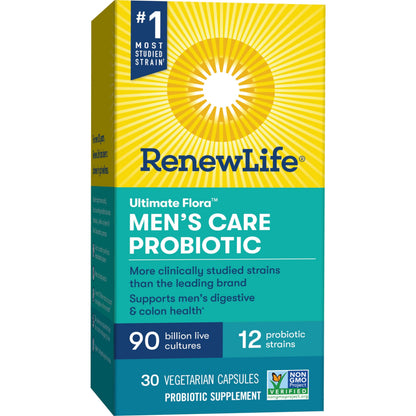 Renew Life Men's Care Probiotic Capsules – 90 Billion CFU, 12 Strains, 30 Count