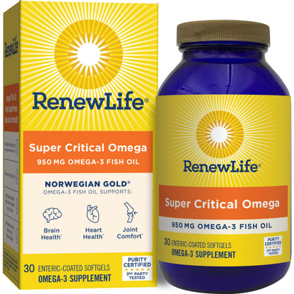 Renew Life Norwegian Gold Super Critical Omega Softgels – 950 mg EPA/DHA, 30 Count, Heart & Brain Support
