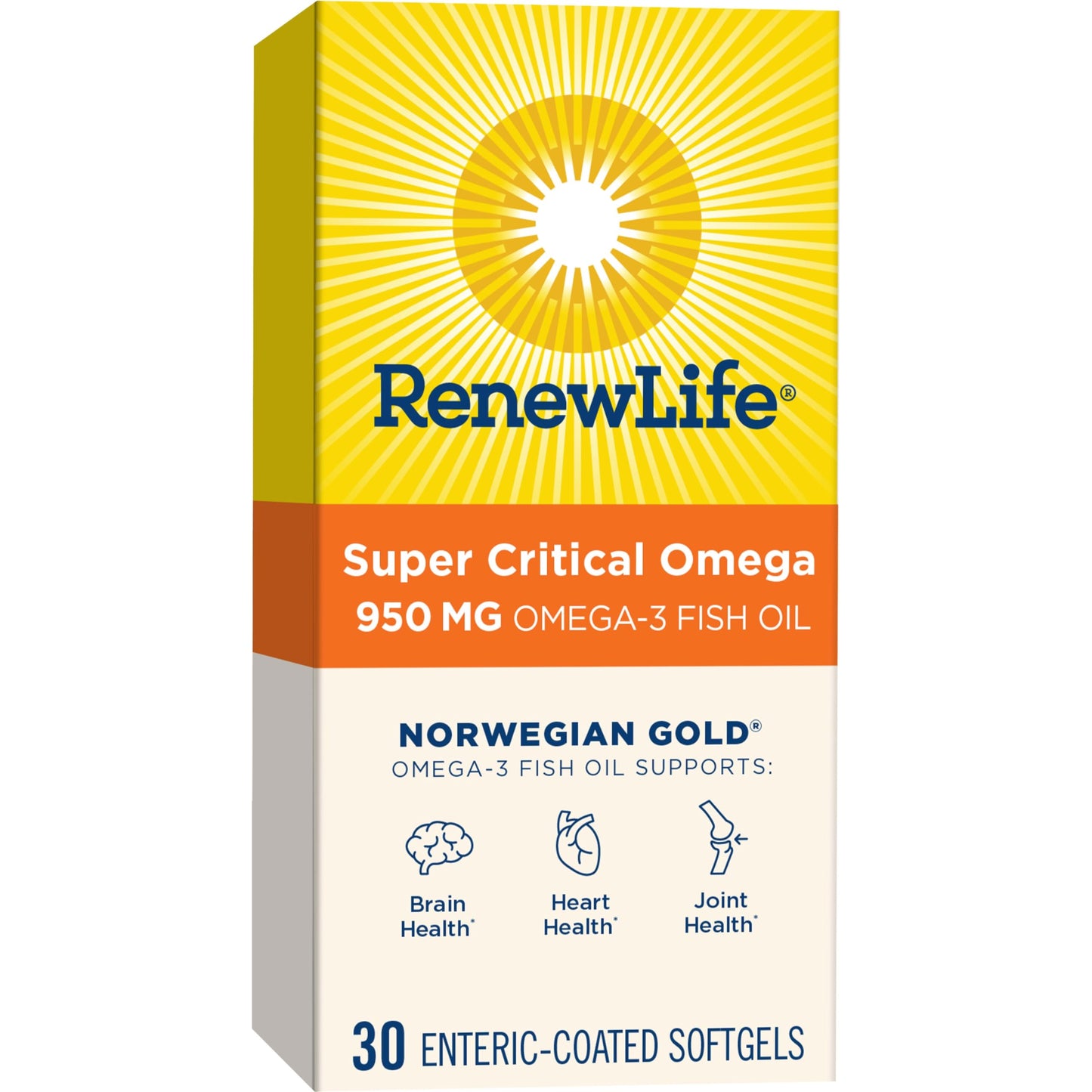 Renew Life Norwegian Gold Super Critical Omega Softgels – 950 mg EPA/DHA, 30 Count, Heart & Brain Support