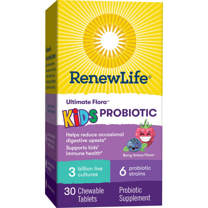 Renew Life Kids Probiotic Chewables – 3 Billion CFU, Digestive & Immune Support, Raspberry, 30 Tablets