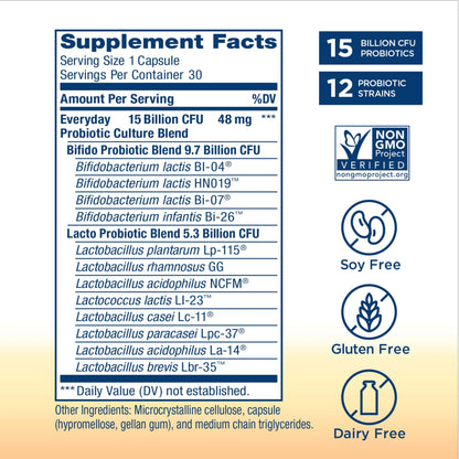 Renew Life Everyday Go-Pack Probiotic Capsules — 15 Billion CFU, 30 Count | Gluten-Free, Dairy-Free, Soy-Free | L. rhamnosus GG