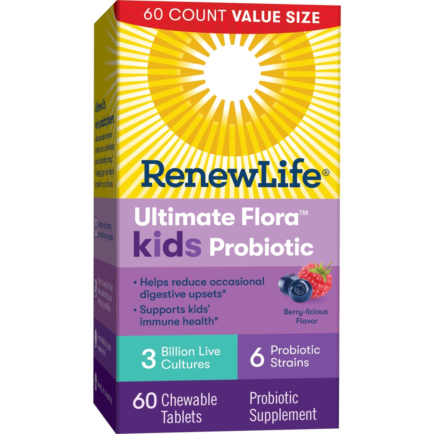 Renew Life Kids Probiotic Chewables 3 Billion CFU – Berry, 60 Count
