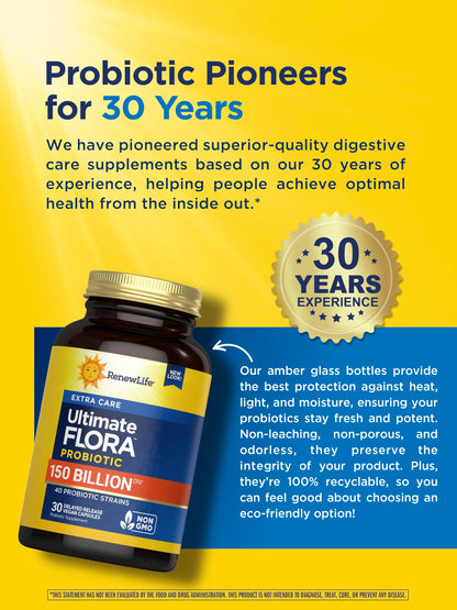 Renew Life Ultimate Flora Adult Ultimate Care Probiotic – 150 Billion CFU, 30 Caps (Package May Vary)