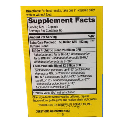 Renew Life Ultimate Flora Extra Care Probiotic 50 Billion, 60 Count