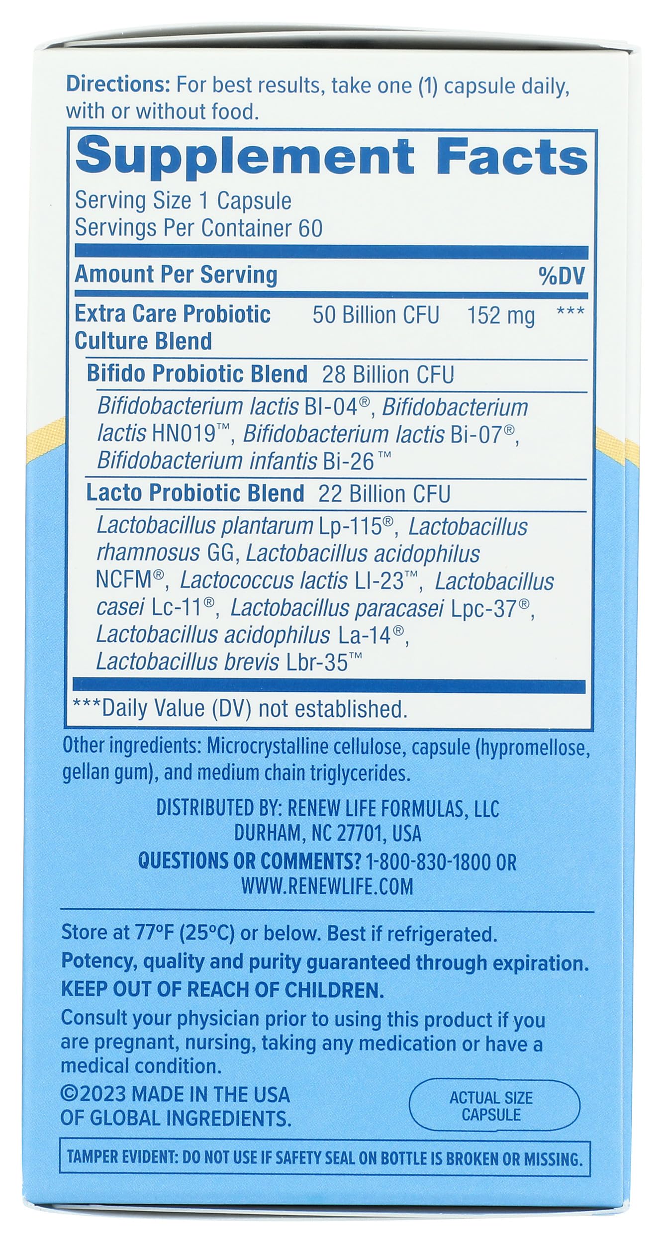 Renew Life Ultimate Flora Extra Care Probiotic 50 Billion, 60 Count