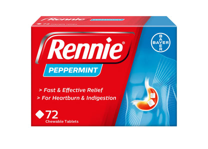 Rennie Peppermint 72 Tablets | Fast, Chewable Heartburn Relief