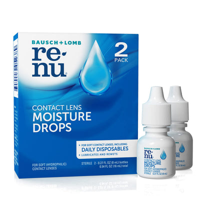Renu Lubricant Eye Drops – Rewetting for Soft & Disposable Lenses (Pack of 2, 0.27 Fl Oz)
