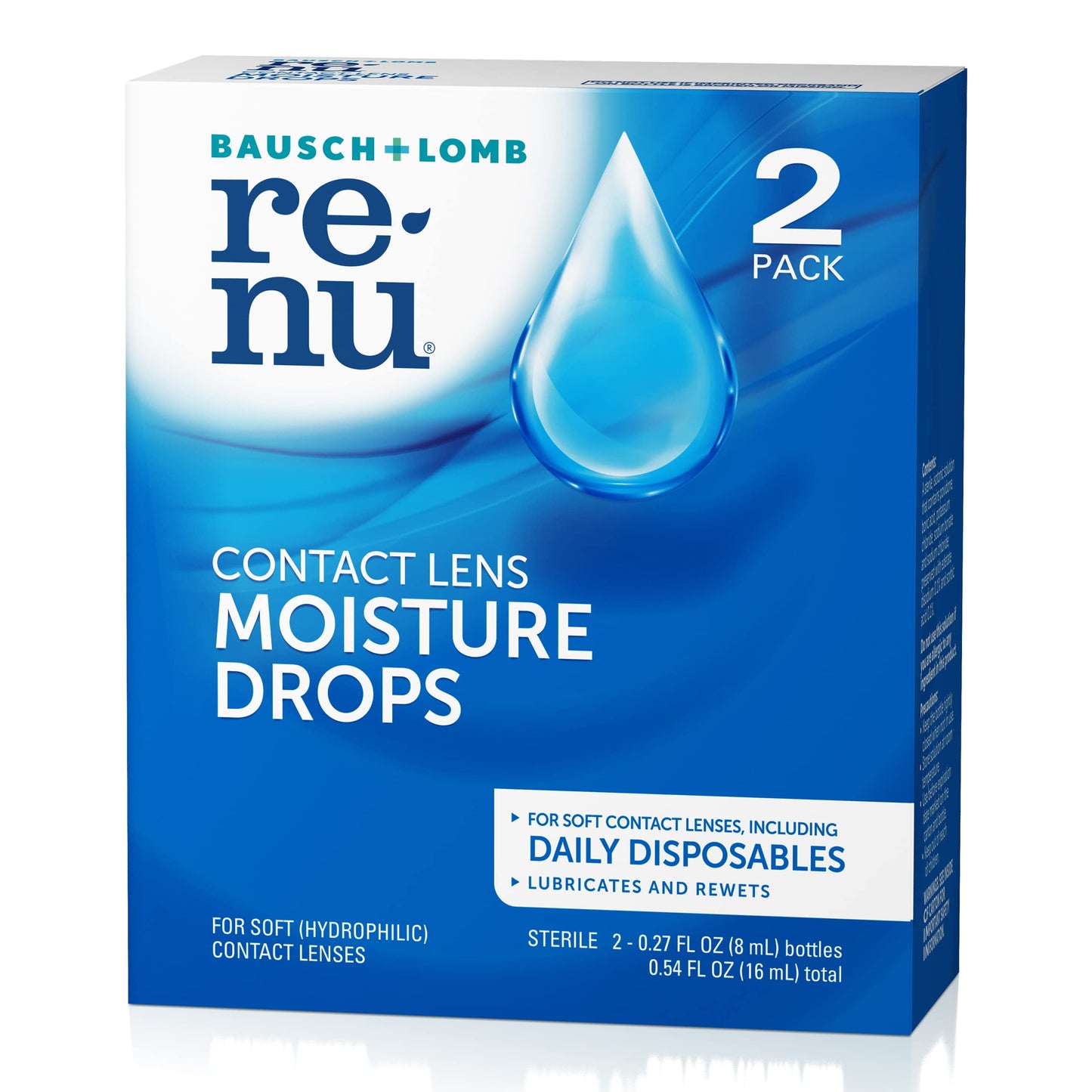 Renu Lubricant Eye Drops – Rewetting for Soft & Disposable Lenses (Pack of 2, 0.27 Fl Oz)