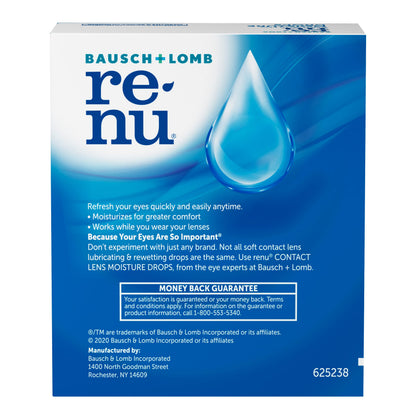 Renu Lubricant Eye Drops – Rewetting for Soft & Disposable Lenses (Pack of 2, 0.27 Fl Oz)