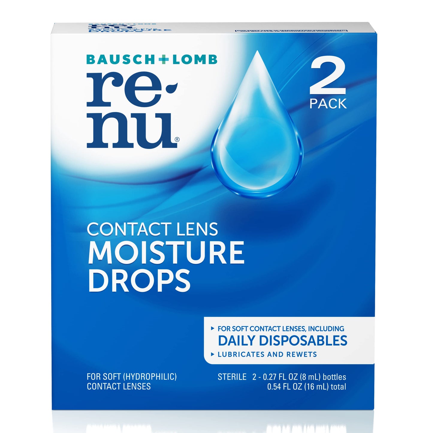 Renu Lubricant Eye Drops – Rewetting for Soft & Disposable Lenses (Pack of 2, 0.27 Fl Oz)