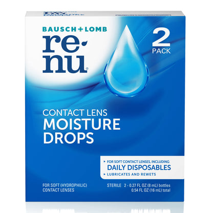 Renu Lubricant Eye Drops – Rewetting for Soft & Disposable Lenses (Pack of 2, 0.27 Fl Oz)