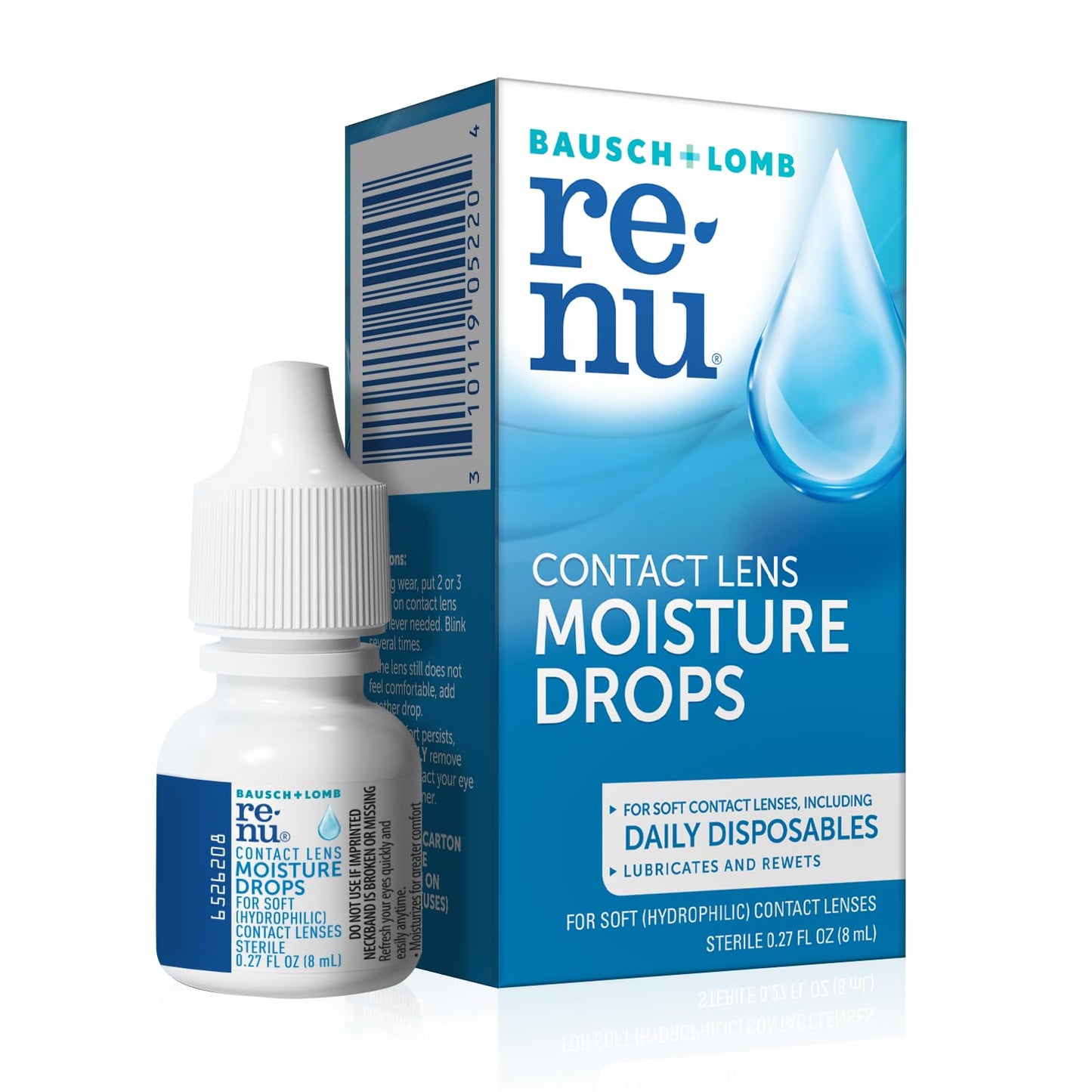 Renu Contact Lens Moisture Drops 0.27 fl oz (8 mL) - Pack of 6 | Rewetting & Lubricating Drops