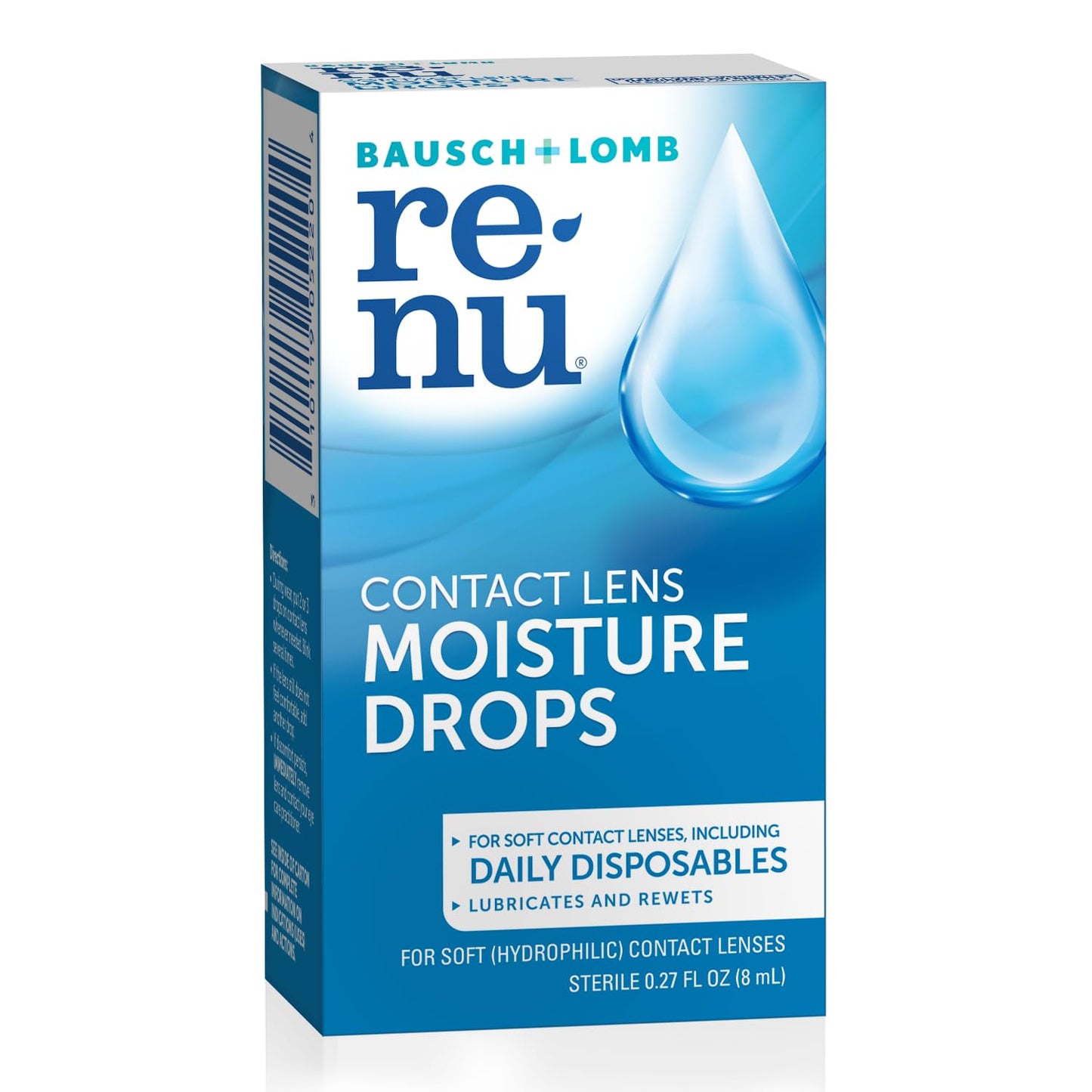 Renu Contact Lens Moisture Drops 0.27 fl oz (8 mL) - Pack of 6 | Rewetting & Lubricating Drops