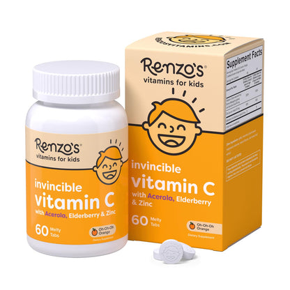 Renzo's Invincible Vitamin C for Kids with Elderberry & Zinc – 60 Melty Tabs