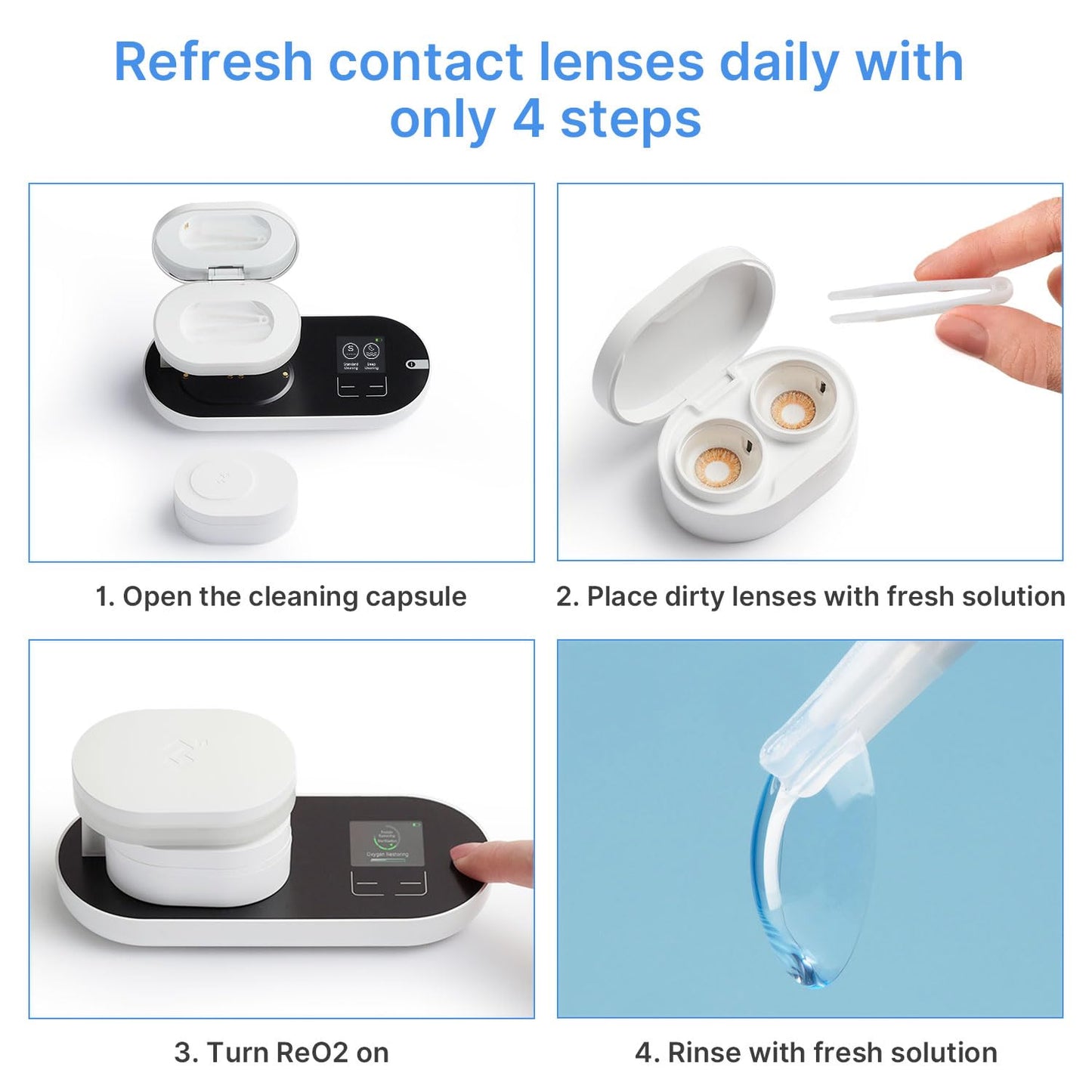 ReO2 Soft Contact Lens Cleaner – Moisture Retention & Electrophoresis Tech (White)