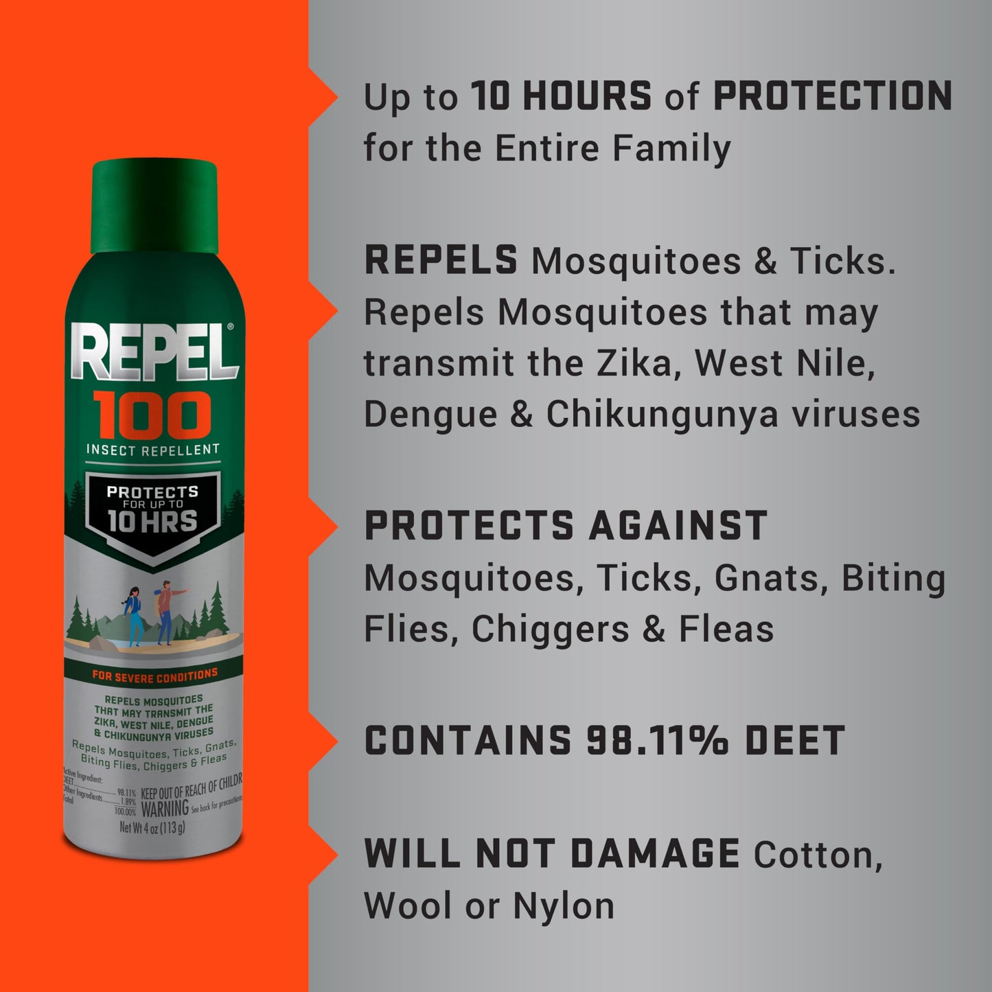 Repel 100 Insect Repellent – 4 oz, 98% DEET, 10-Hour Protection (Aerosol)