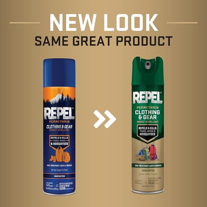 Repel Permethrin Clothing & Gear Insect Repellent – Aerosol Spray, 6.5 fl oz, Pack of 6