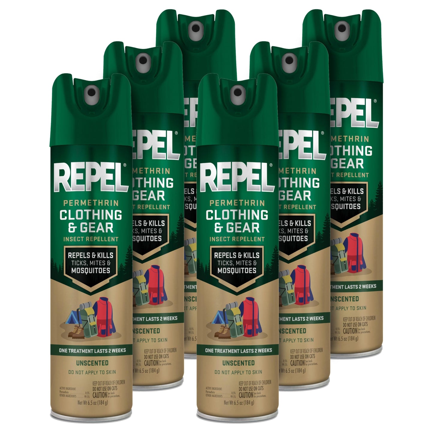 Repel Permethrin Clothing & Gear Insect Repellent – Aerosol Spray, 6.5 fl oz, Pack of 6