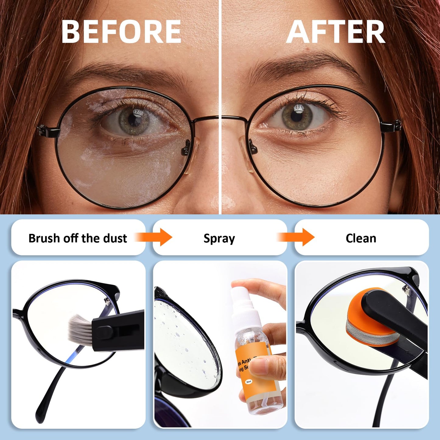 Glasses Cleaner Kit with Anti-Fog Spray, Microfiber Cloth & Repair Tool Case