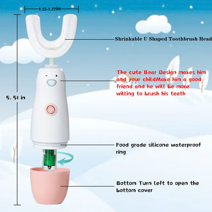 Kids U-Shaped Electric Toothbrush for Toddlers 2-7 (Pink) | 360 Sonic, Waterproof