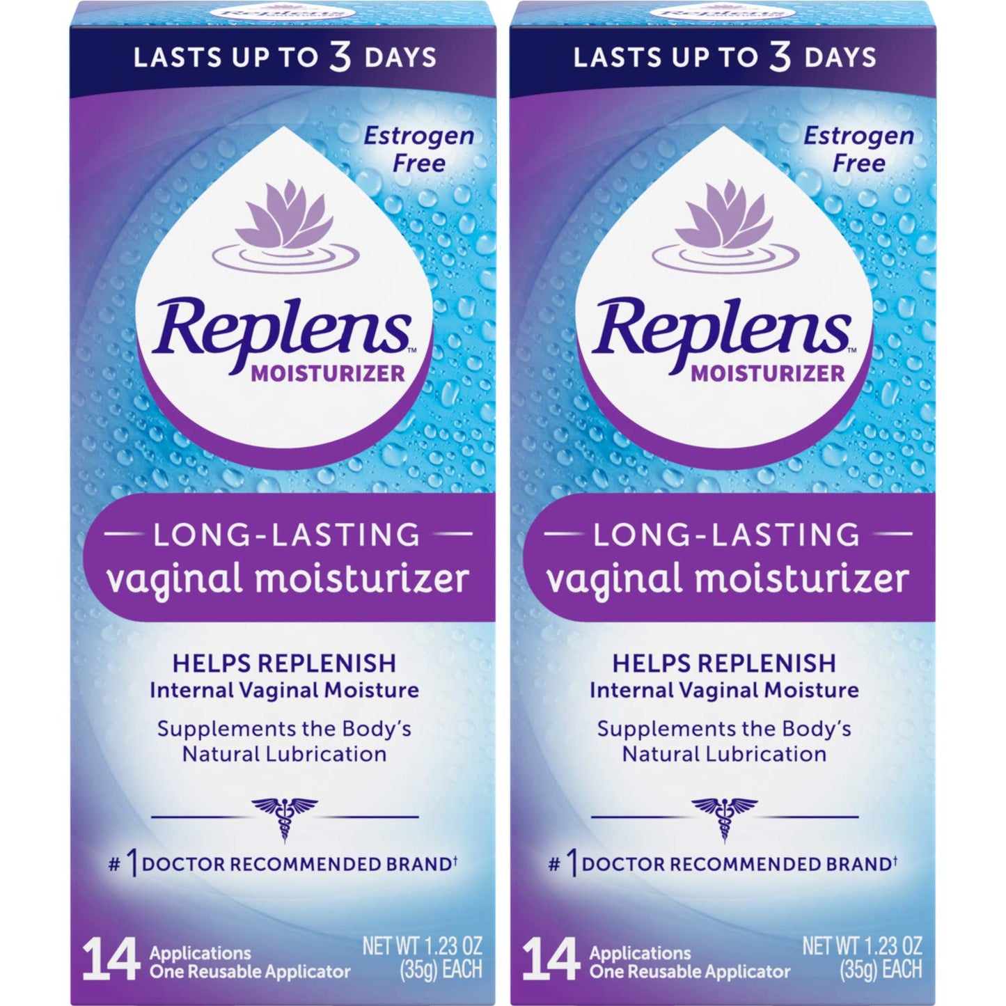 Replens Long Lasting Vaginal Moisturizer – Pack of 2, 14 Applications (1.23 oz) – Estrogen-Free