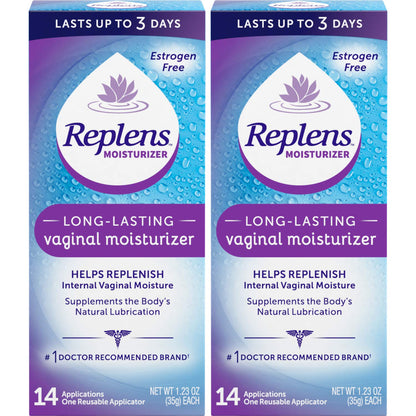 Replens Long Lasting Vaginal Moisturizer – Pack of 2, 14 Applications (1.23 oz) – Estrogen-Free