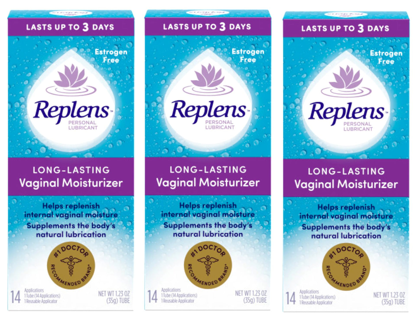 Replens Long Lasting Vaginal Moisturizer – 3-Pack with Reusable Applicator | 14 Applications