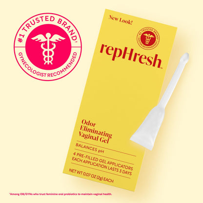 Rephresh Odor Eliminating Vaginal Gel, Clinically Tested to Balance pH & Eliminate Odor, 4 Pre-Filled Applicators