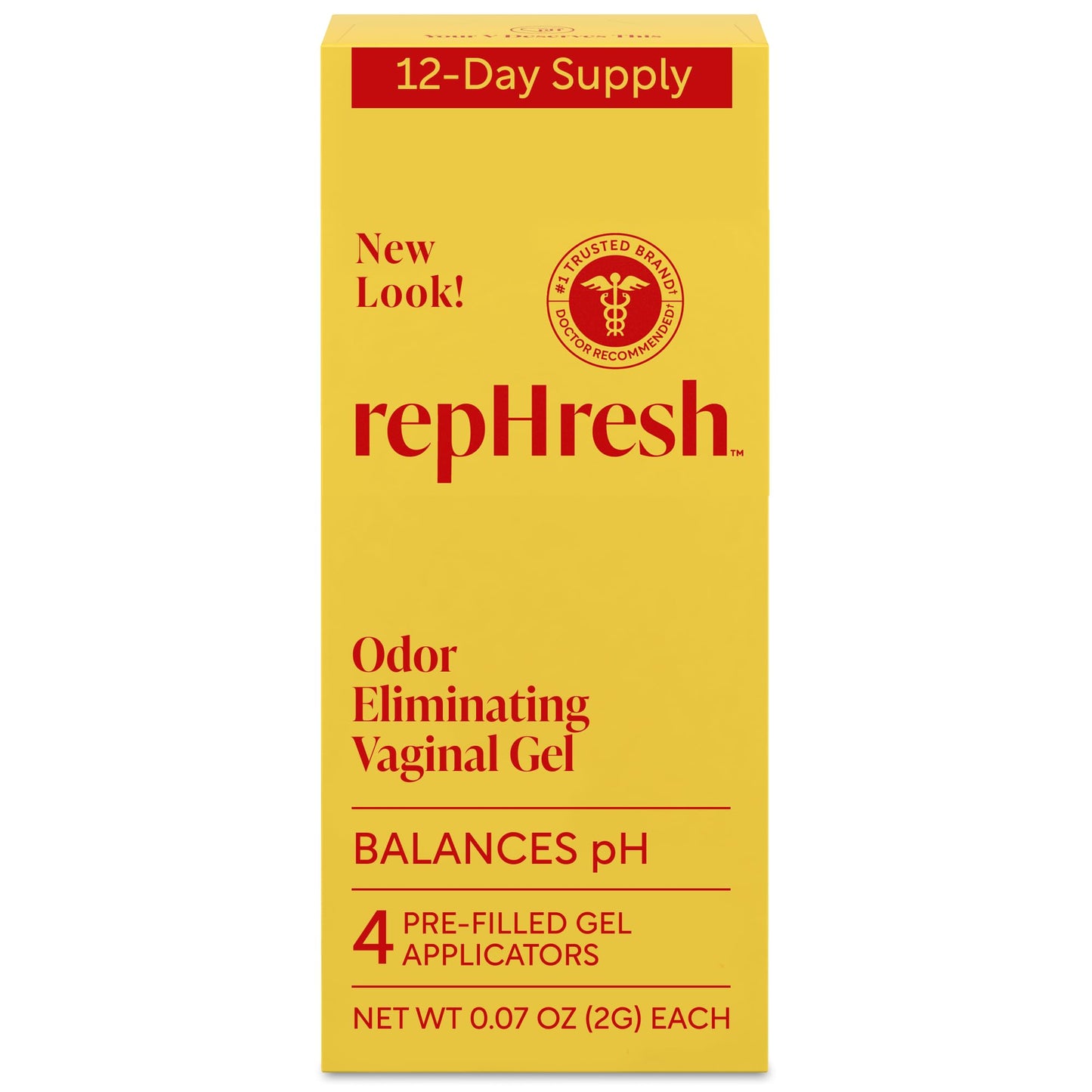 Rephresh Odor Eliminating Vaginal Gel, Clinically Tested to Balance pH & Eliminate Odor, 4 Pre-Filled Applicators