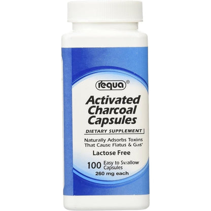 Requa Activated Charcoal 260 mg - 100 Count | Detox & Gas Support