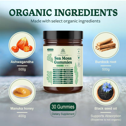 RESAWN Sea Moss 16-in-1 Gummies – 6,000 mg Supplement | Immune Support, Gut Health & Metabolism