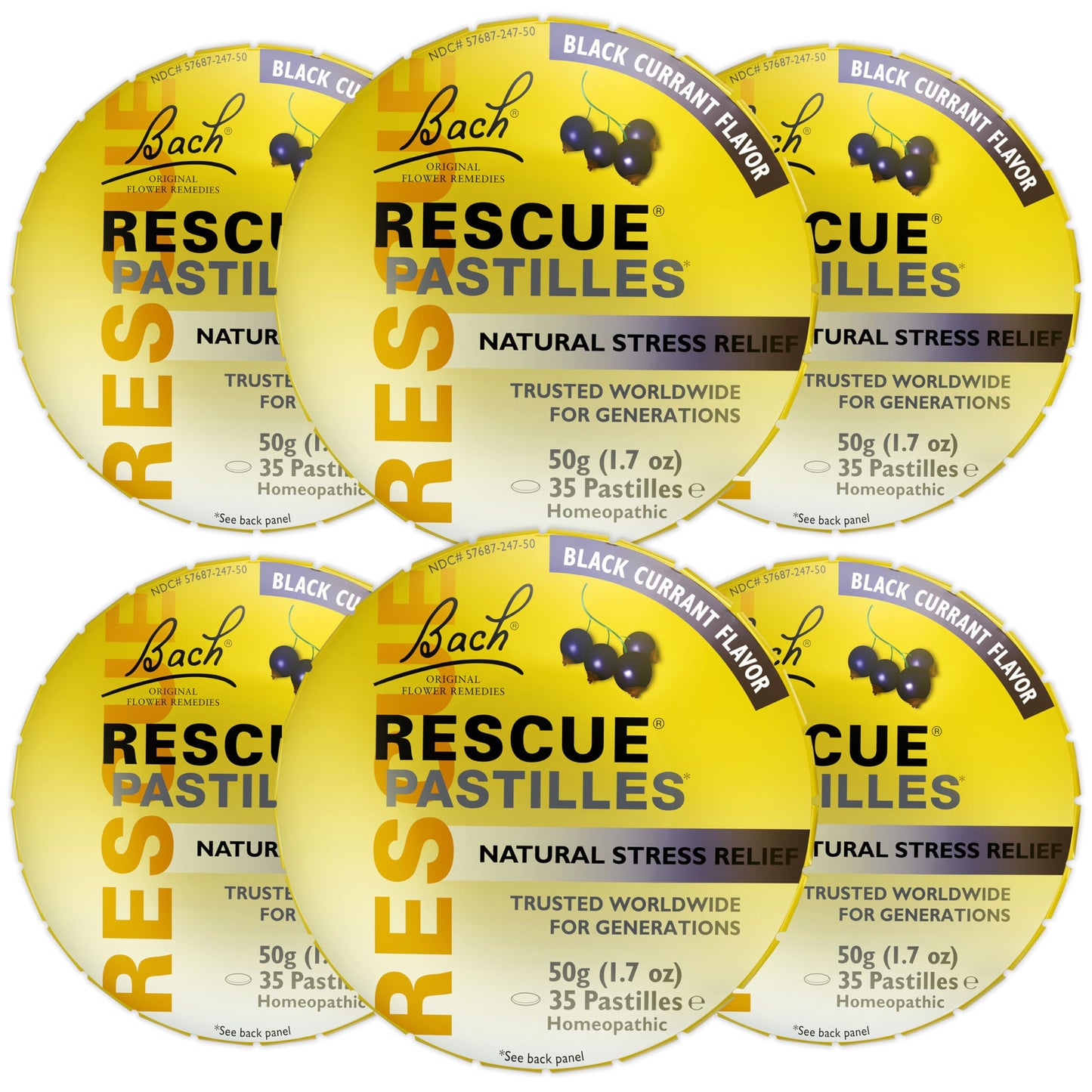 RESCUE Bach PASTILLES – Black Currant Stress Relief Lozenges (Homeopathic, 6-Pack)