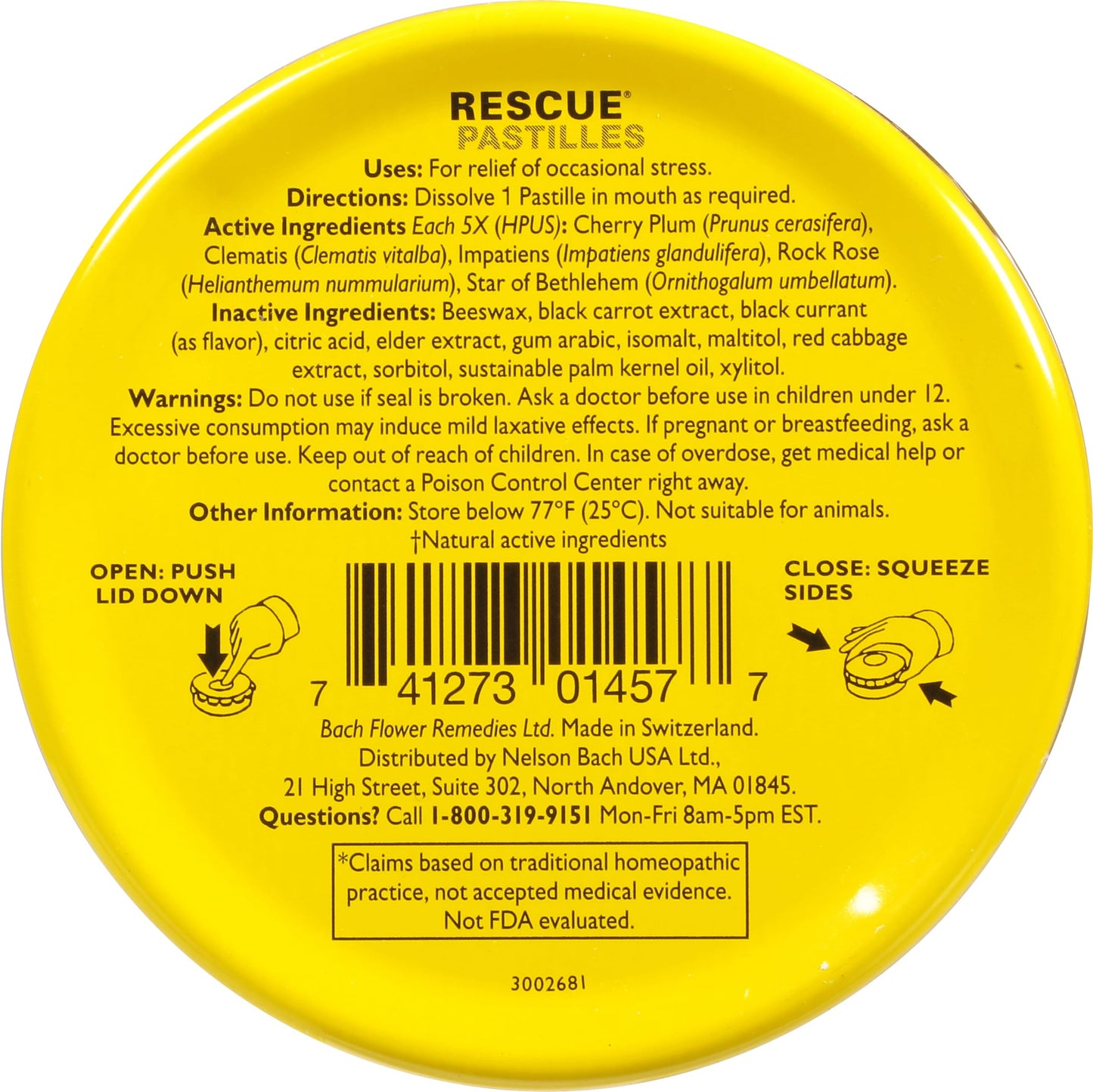 RESCUE Bach PASTILLES – Black Currant Stress Relief Lozenges (Homeopathic, 6-Pack)