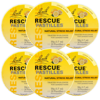 RESCUE Bach PASTILLES Lemon Flavor – Stress Relief Lozenges (6-Pack) | Homeopathic, Sugar & Gluten Free