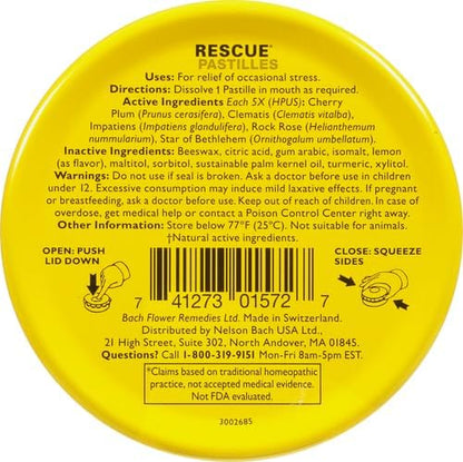RESCUE Bach PASTILLES Lemon Flavor – Stress Relief Lozenges (6-Pack) | Homeopathic, Sugar & Gluten Free
